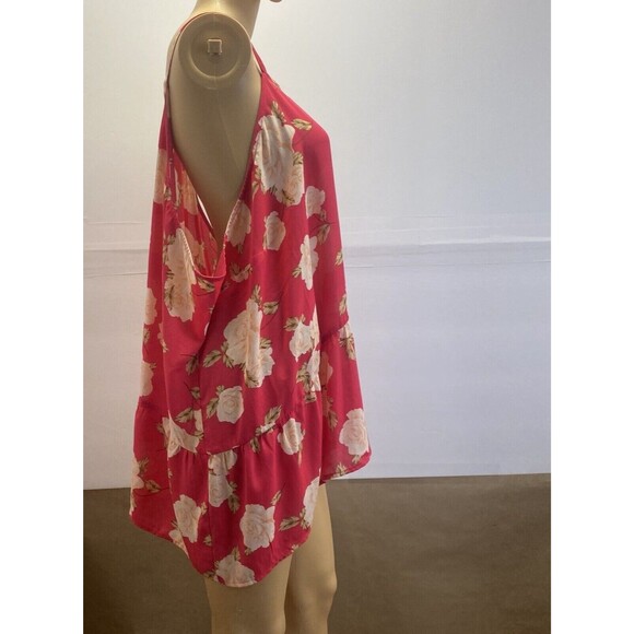 Torrid Blouse Pink Floral Roses Chiffon Straps Sleeveless Wome  Sz 4 Top Spring - Picture 10 of 15